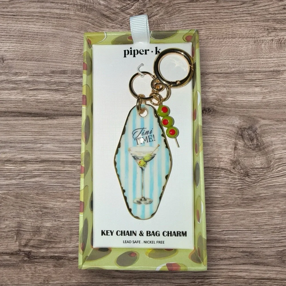 Piper K Tini Time Key Chain Bag Charm Martini Glass Design NIB Gift Box